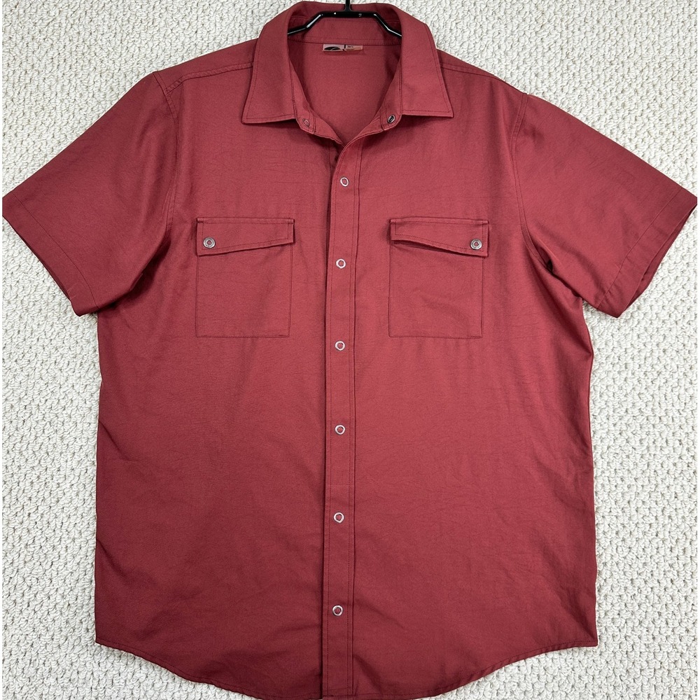 GoLite Shirt Mens XL Burgundy Red Short Sleeve Snap Front Pockets Outdoor